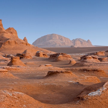 Rock formations known as Kalutes in the Lut Desert in Iran.